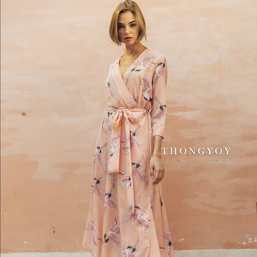 Sexy wrap dress with flamingo print NWT